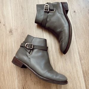 Tory Burch Amarina Grey Asphalt Riding Equestrian Tailored Buckle Bootie Prep